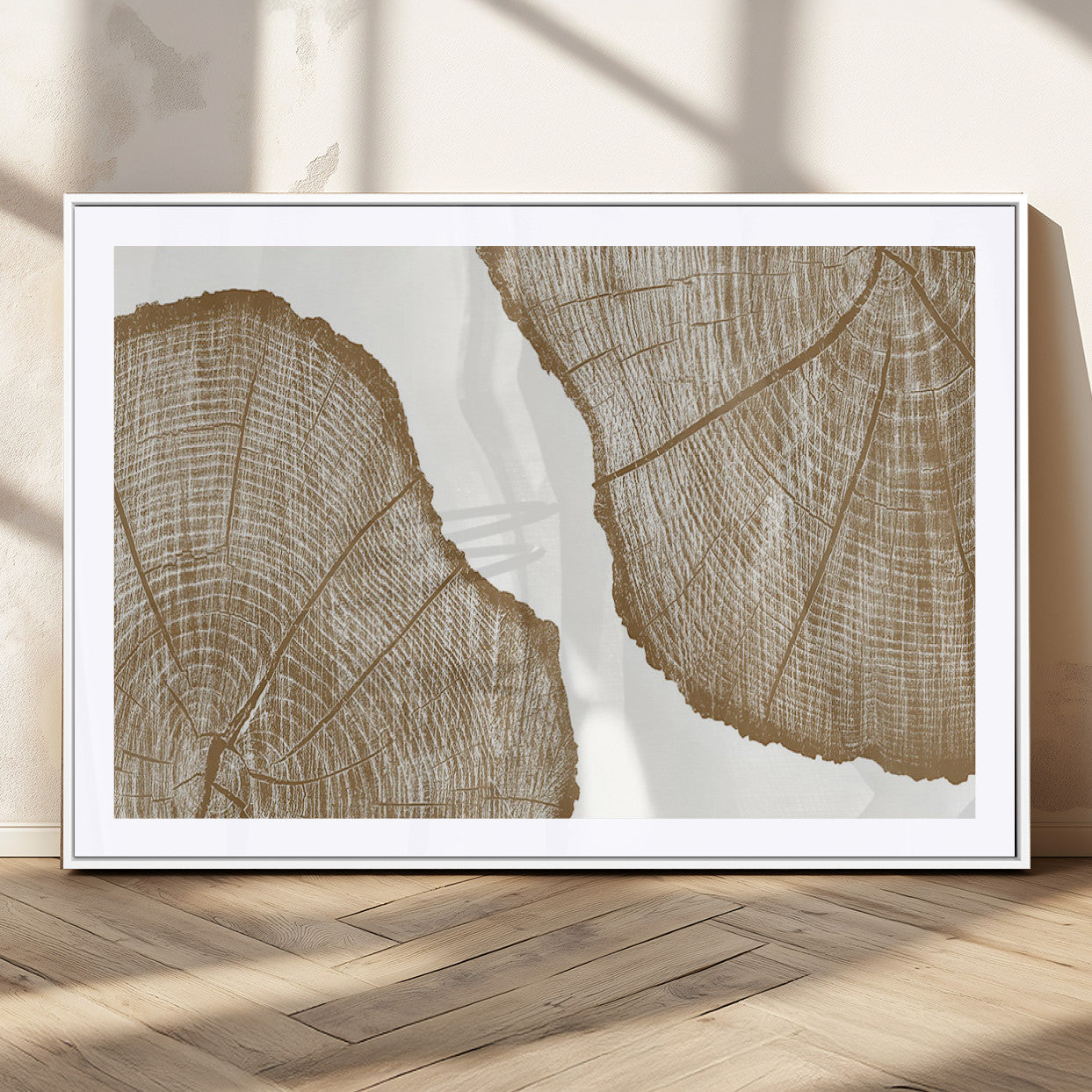 -Rustic Brown Tree Ring Wall Art Canvas Print – Framed and Ready to Hang – Elegant Nature-Inspired
