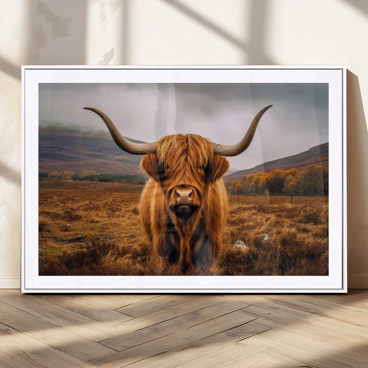 65529-MGC-FP-36x24_White-Highland Cow Longhorn Wall Art – Rustic Canvas Print, Framed and Ready to Hang for Farmhouse Décor