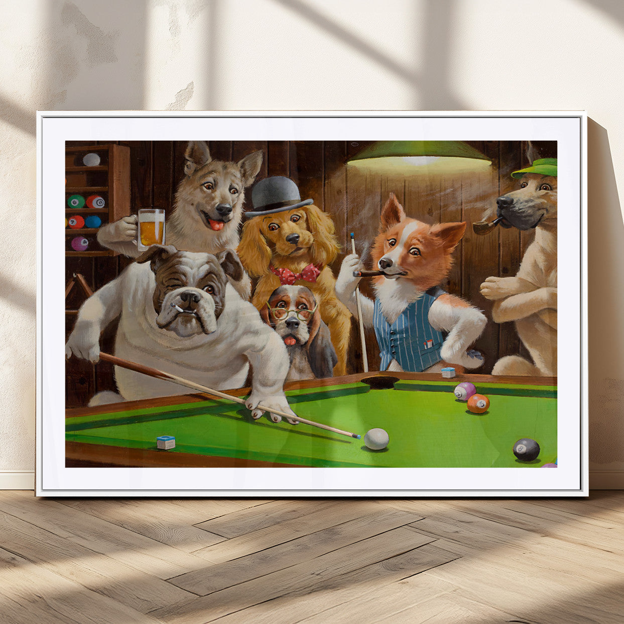 MGC-FP-36x24 - Dogs Playing Pool Canvas Wall Art Funny Gifts Dog Print