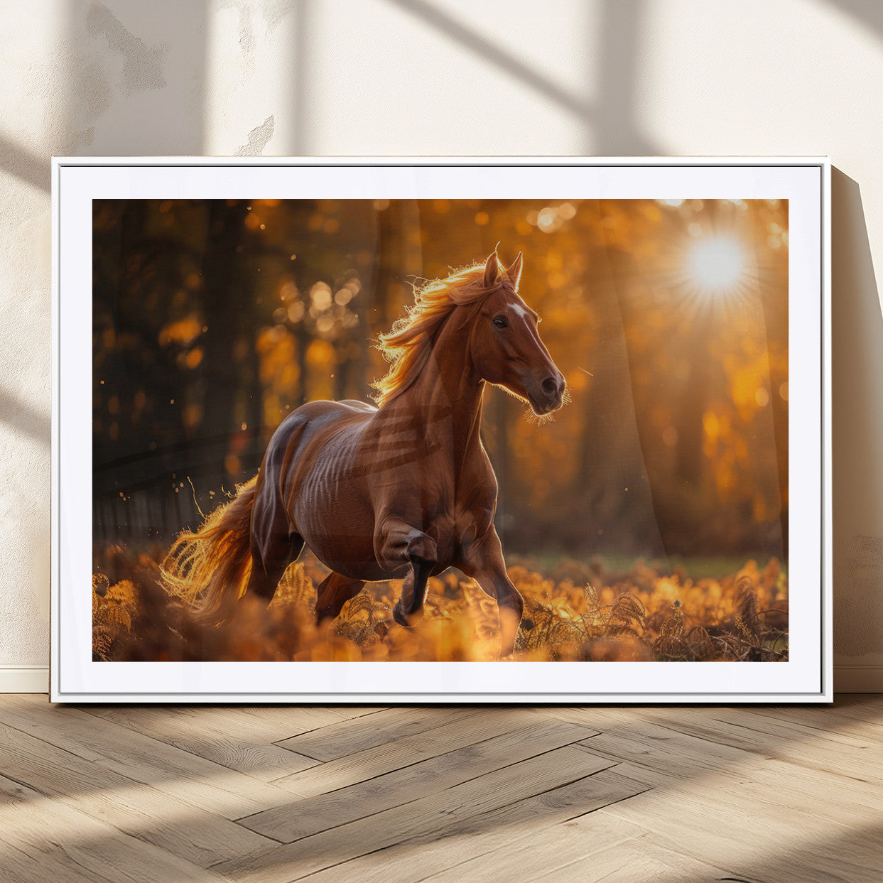 92144-MGC-FP-36x24_White-Running Horse Sunset Forest Wall Art Canvas Print
