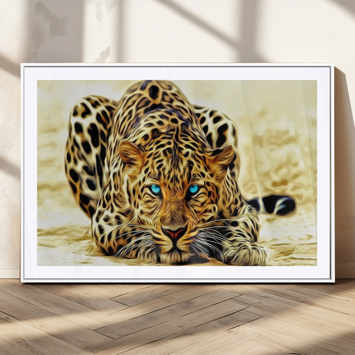 -Blue-Eyed Leopard Canvas Wall Art - Framed Animal Print Ready to Hang - Fierce and Bold Decor for