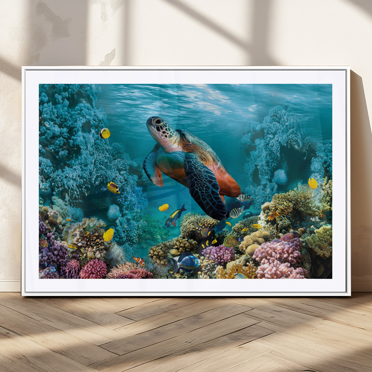 MGC-FP-36x24 - Sea Turtle and Coral Reef Triptych Wall Art – Vibrant Underwater Scene Canvas Set for Ocean Lovers
