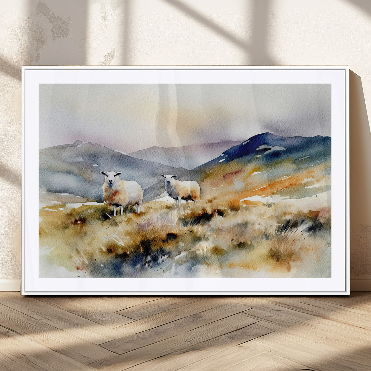 58145-MGC-FP-36x24_White-Watercolor Sheep for Farmhouse Decor Wall Art Canvas Print, Mountain Wall Art Print