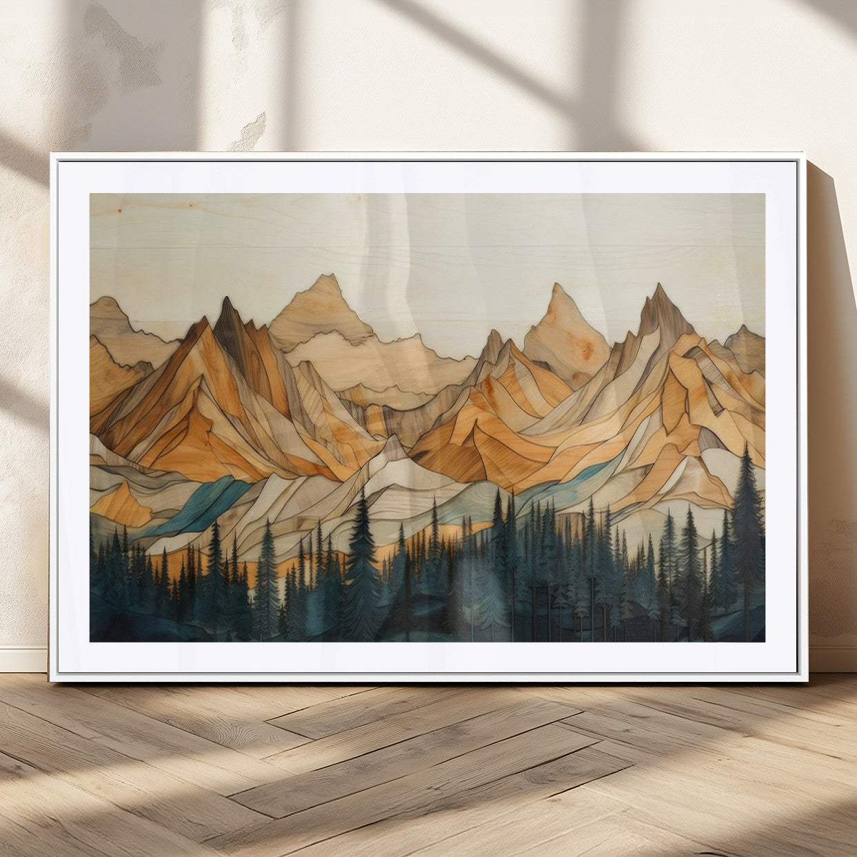 31576-MGC-FP-36x24_White-Rustic Wood Mountain Wall Art Print | Triptych Giclee Print Featuring Handcrafted Forest and