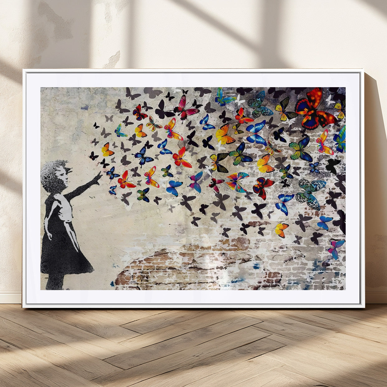 MGC-FP-36x24 - Banksy Graffiti Wall Art Canvas Print: Girl Releasing Vibrant Butterflies – Ready to Hang