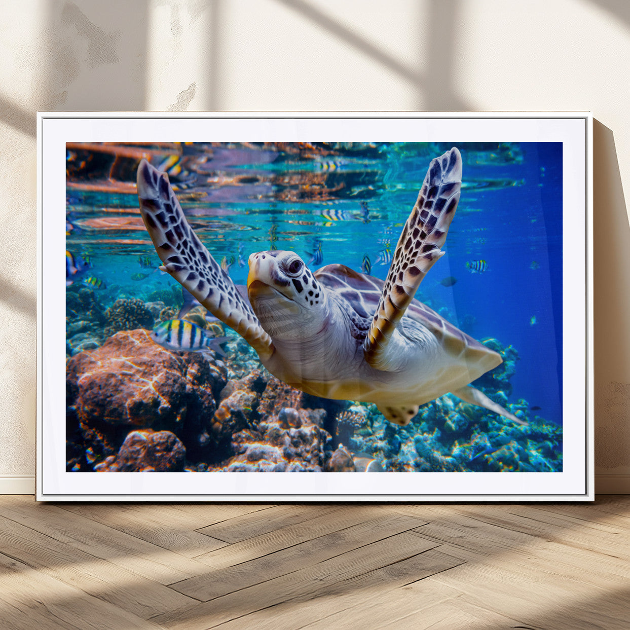 MGC-FP-36x24 - Underwater Sea Turtle Wall Art Canvas Print – Vibrant Ocean Coral Reef Décor, Ready to Hang