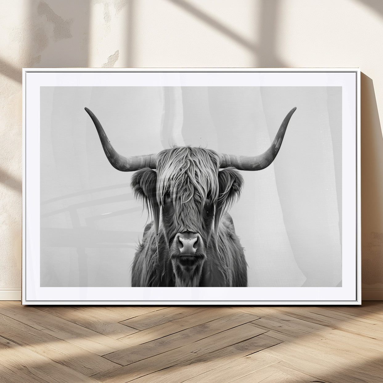 MGC-FP-36x24 - Highland Wall Art Canvas Print – Minimalist Black and White Farmhouse Décor, Ready to Hang