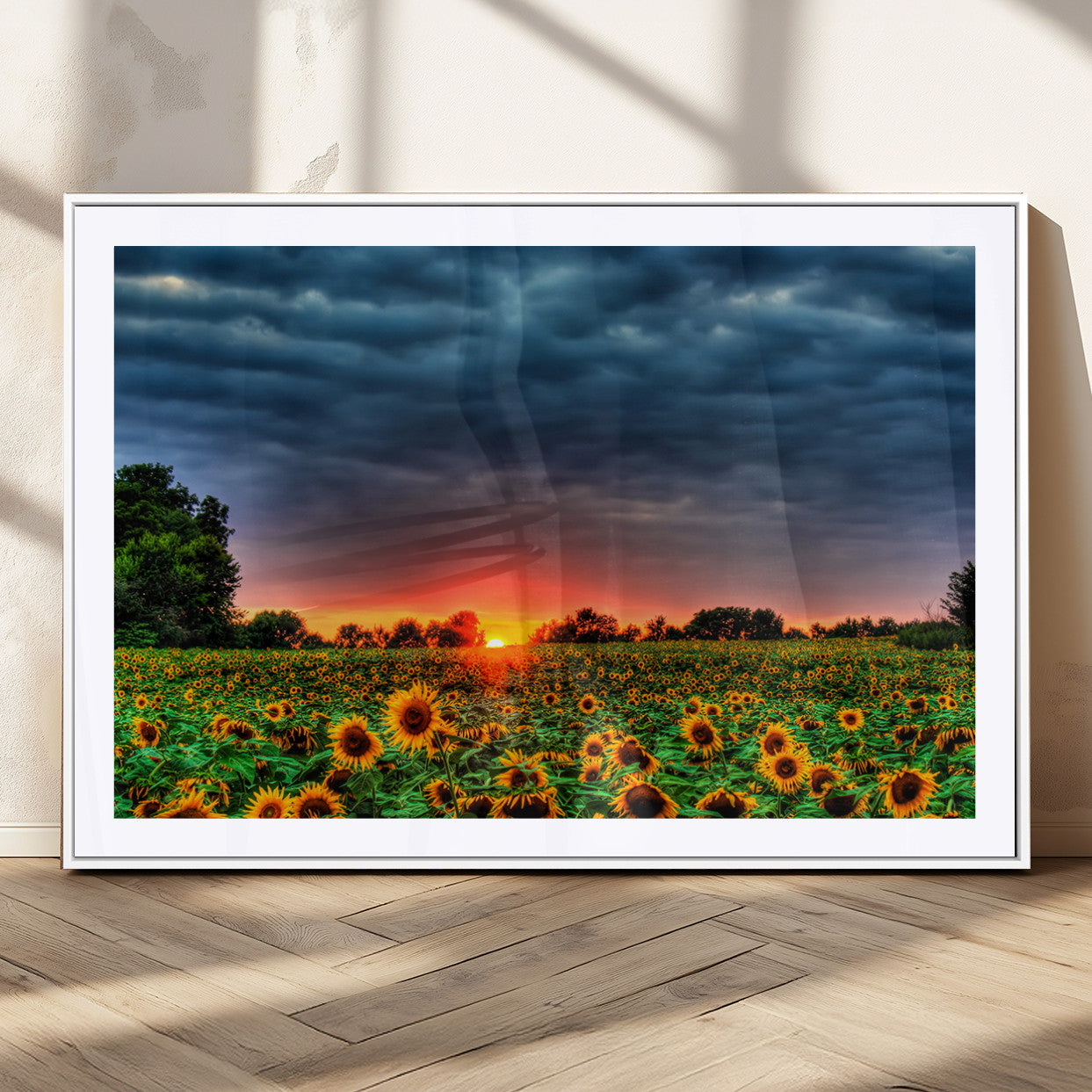 MGC-FP-36x24 - Golden Sunflower Field at Sunset – Breathtaking Sky and Vibrant Flowers, Ready to Hang Wall Art