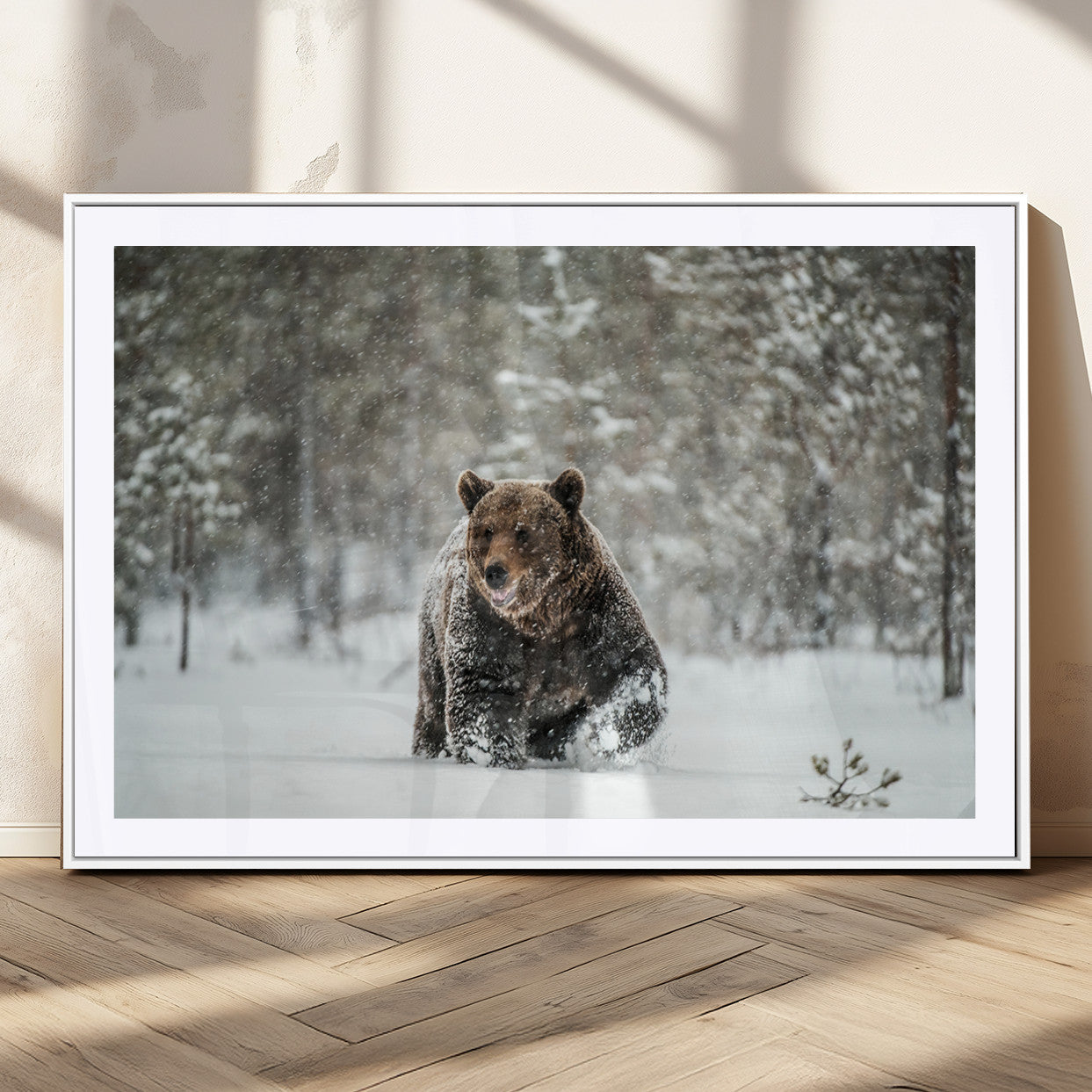 MGC-FP-36x24 - Wall Art Canvas Print – Grizzly Bear in Snowy Forest Powerful Presence Snowy Wilderness Wild Beauty