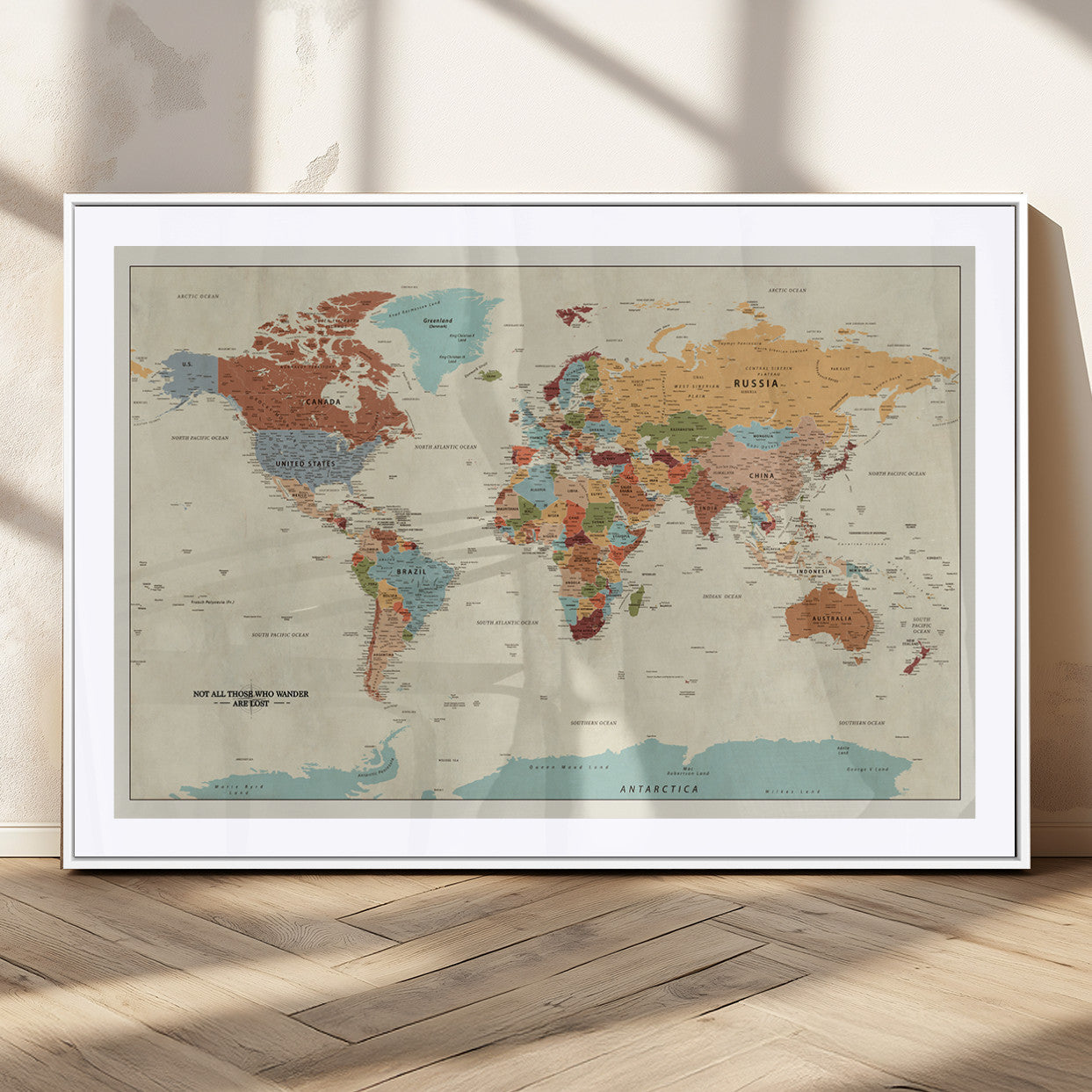 MGC-FP-36x24 - Push Pin World Map Canvas Print – Framed Wall Art for Couples to Track Their Travels – Anniversary