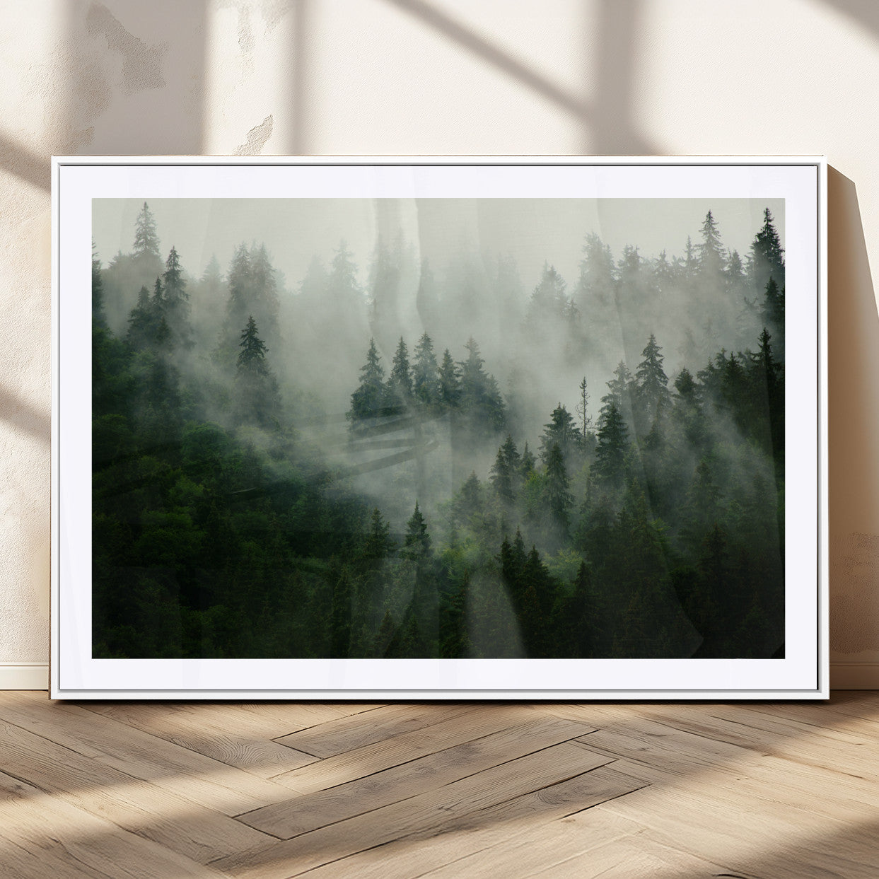 MGC-FP-36x24 - Misty Forest Wall Art Canvas Print - Foggy Forest Landscape Canvas Wall Art – Serene Triptych Nature
