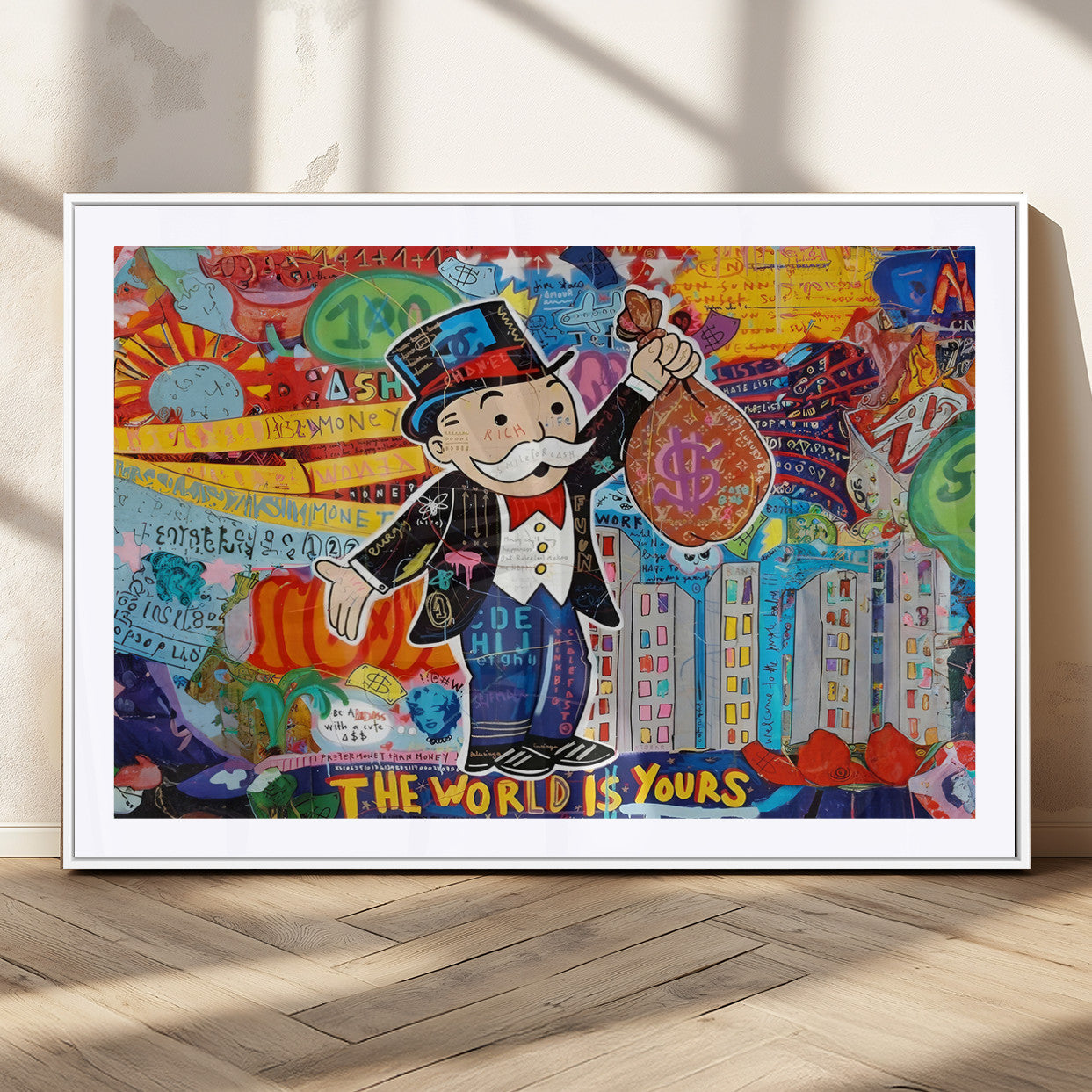 MGC-FP-36x24 - Pop Art Monopoly Man Canvas Wall Art Print - Bold and Colorful Street Art-Inspired Decor for Living