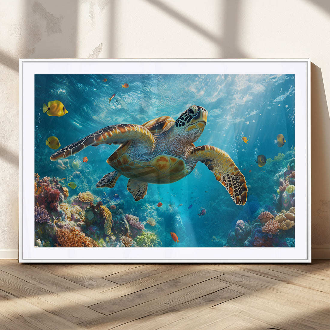 Sea Turtle Underwater Canvas Wall Art Print, Vibrant Ocean Wildlife Decor, Marine Wall Art