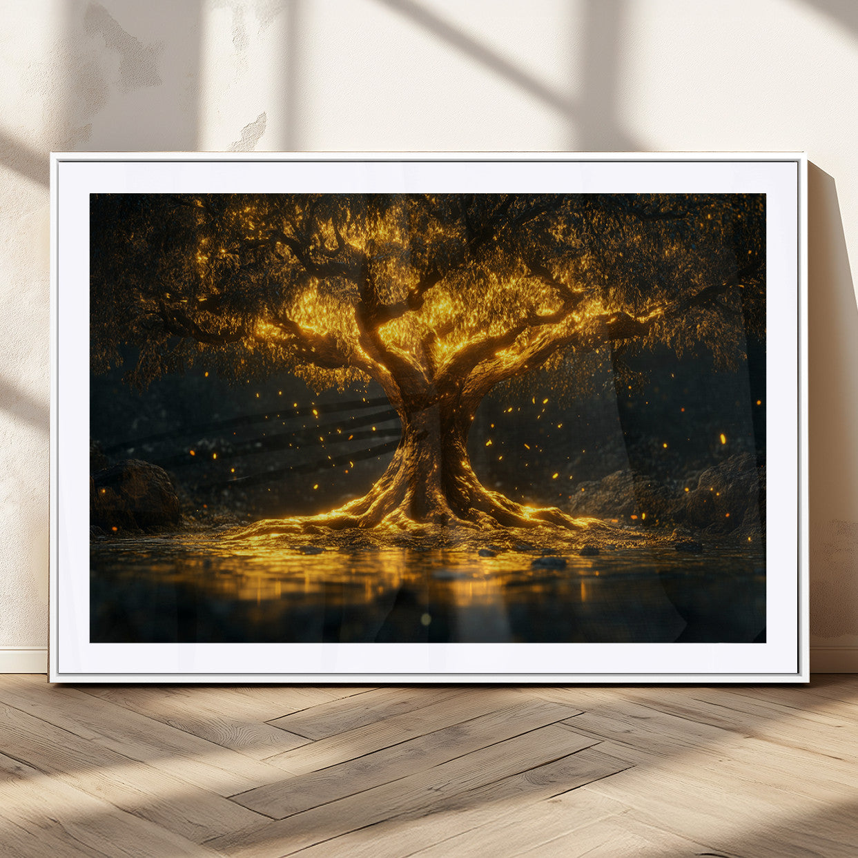 MGC-FP-36x24 - Golden Tree of Life Canvas Wall Art Print - Majestic Glowing Tree Wall Art Print