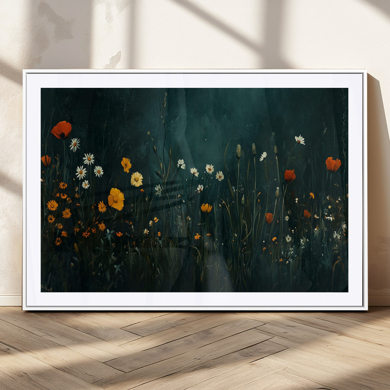 MGC-FP-36x24 - Framed Wildflower Field Wall Art, Framed Vintage Botanical Landscape Sign, Floral Decor, Modern
