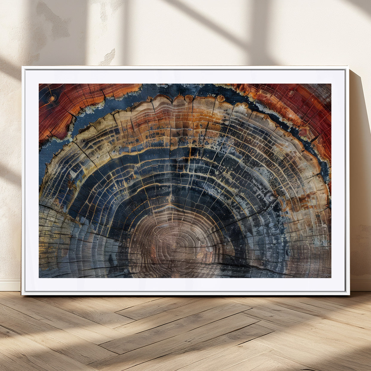MGC-FP-36x24 - Abstract Tree Ring Wall Art, Colorful Framed Tree Ring Wall Decor, Minimalist Home Canvas Art,