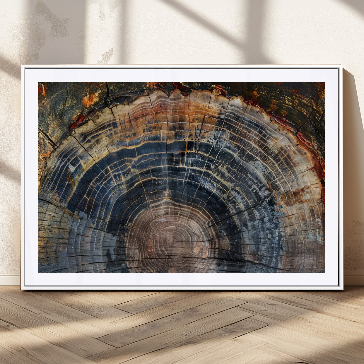 MGC-FP-36x24 - Framed Tree Ring Wall Art - Abstract Colorful Tree Ring Wall Decor, Minimalist Home Canvas Art,