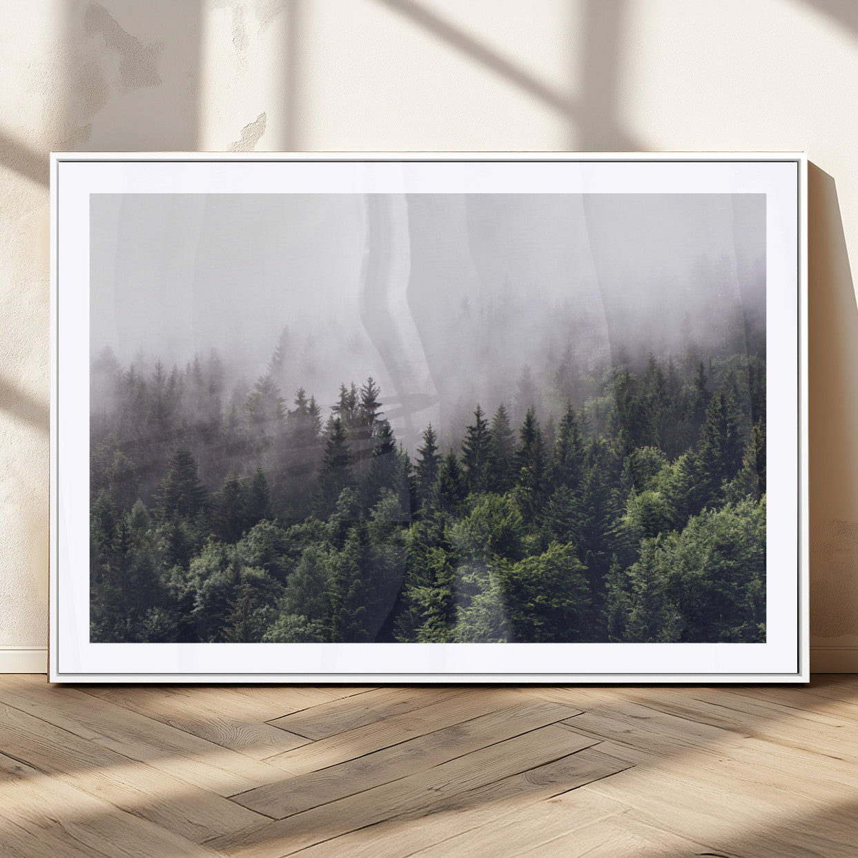 MGC-FP-36x24 - Misty Forest Wall Art | Foggy Forest Canvas Print | Large Nature-Inspired Misty Tree Landscape for