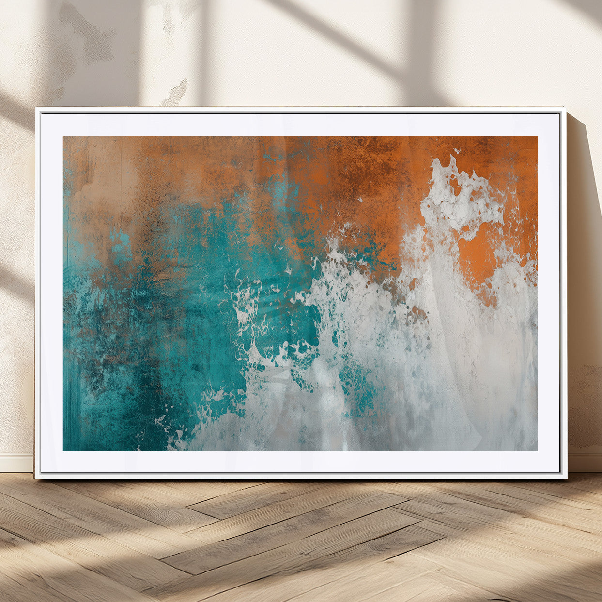 MGC-FP-36x24 - Vintage Abstract Print - Bold Teal and Orange Canvas Wall Art - Retro-Vintage Abstract Orange Canvas