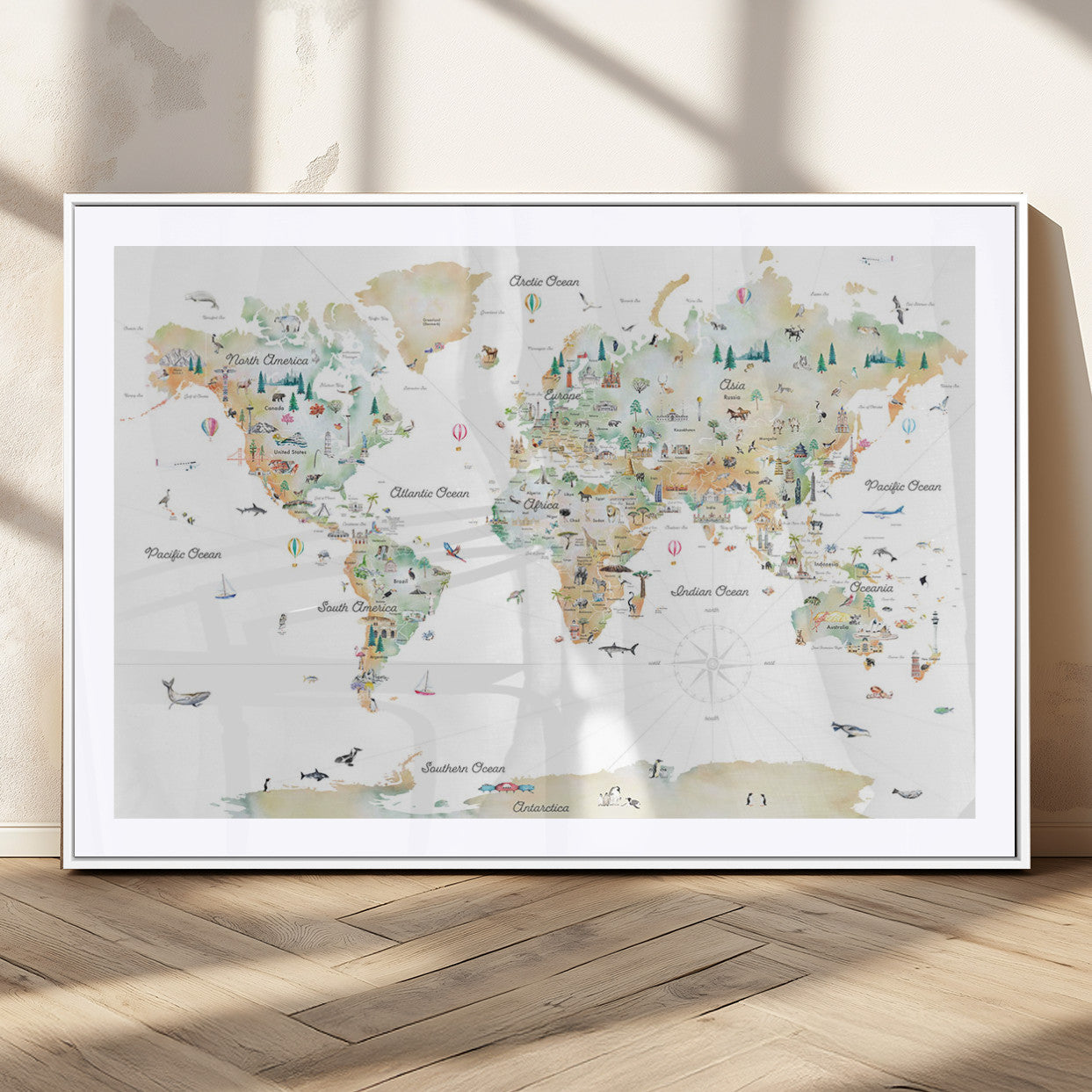 MGC-FP-36x24 - Push Pin World Map Canvas Print – Framed Wall Art for Couples to Track Their Travels – Anniversary