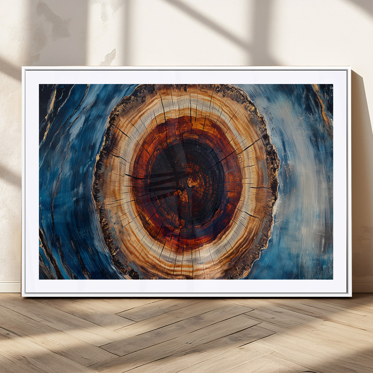 MGC-FP-36x24 - Framed Abstract Tree Ring Wall Art Print, Natural Rustic Wood Texture Canvas Print, Wood Tree Stump