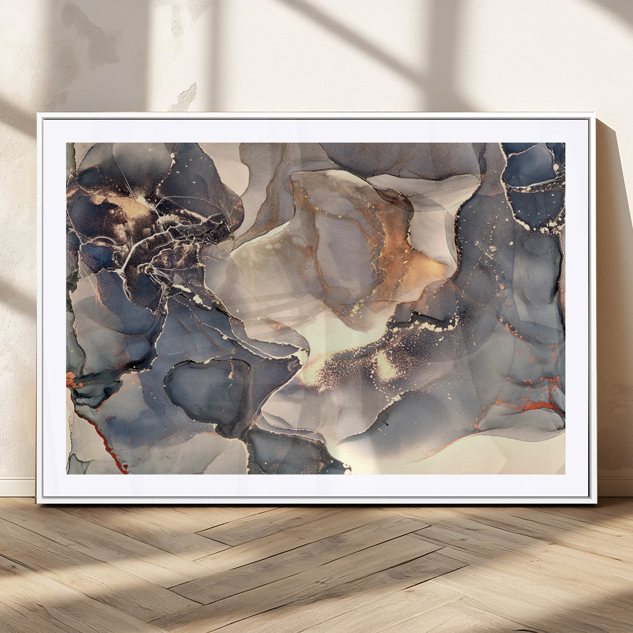 MGC-FP-36x24 - Abstract Blue and Gold Wall Art - Fluid Ink Artwork - Modern Luxury Wall Decor for Contemporary