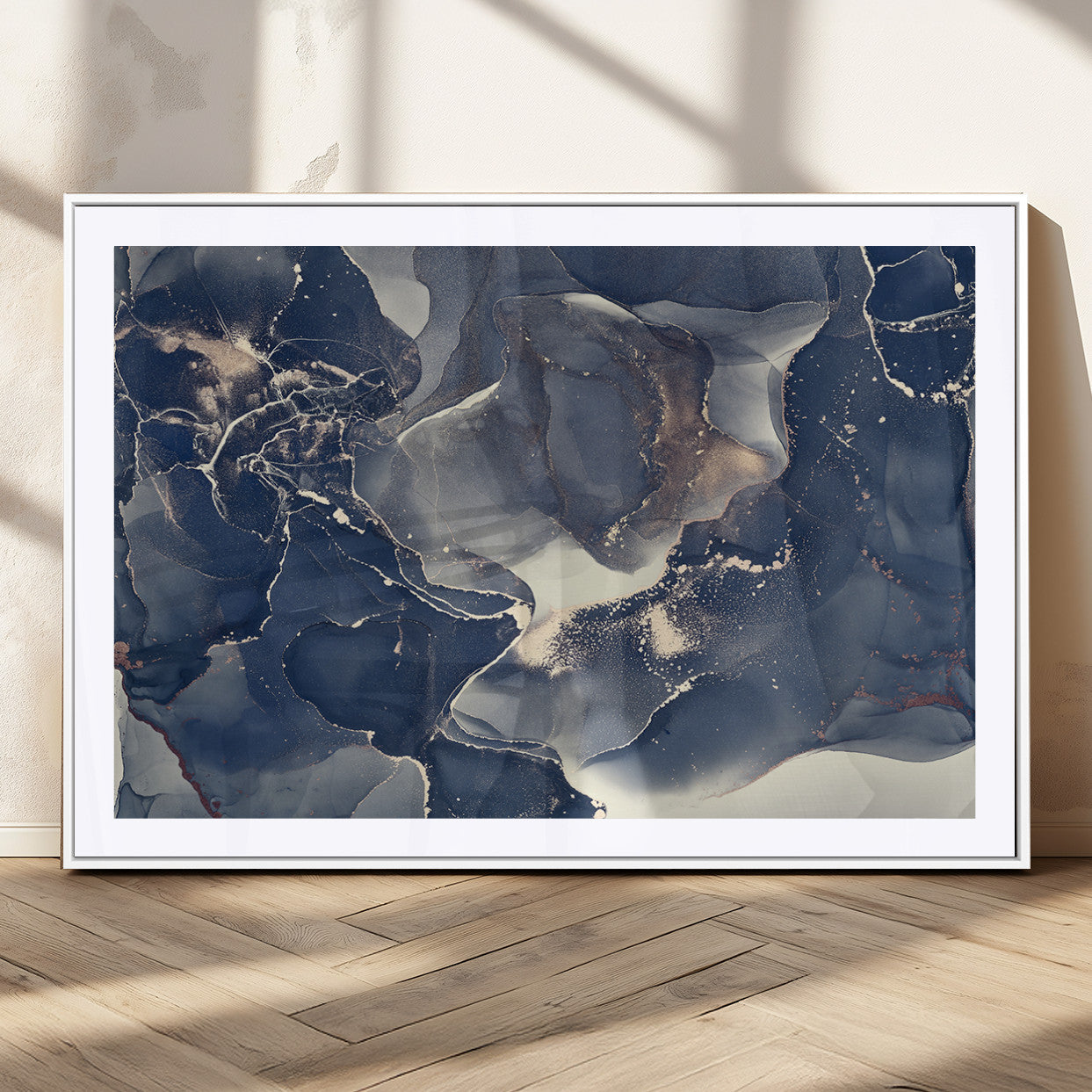 MGC-FP-36x24 - Large Abstract Blue and Gold Canvas Wall Art | Fluid Ink Artwork Print | Luxury Wall Decor for