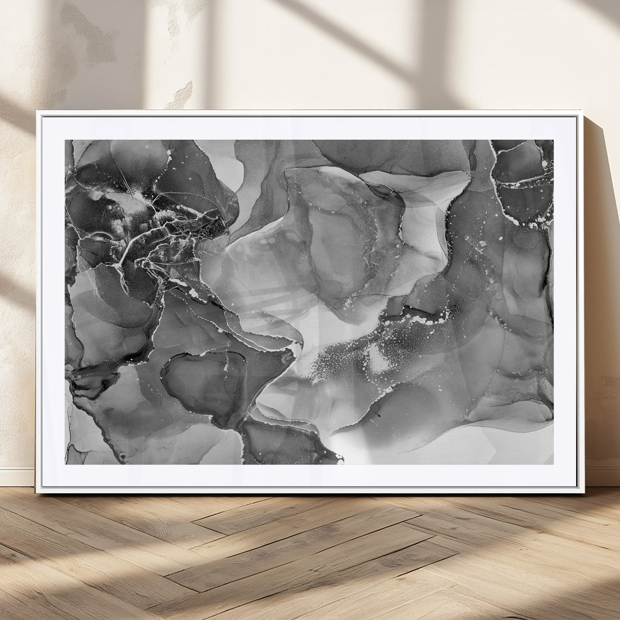 MGC-FP-36x24 - Black White Abstract Canvas Wall Art - Fluid Ink Artwork - Modern Luxury Wall Decor for Contemporary