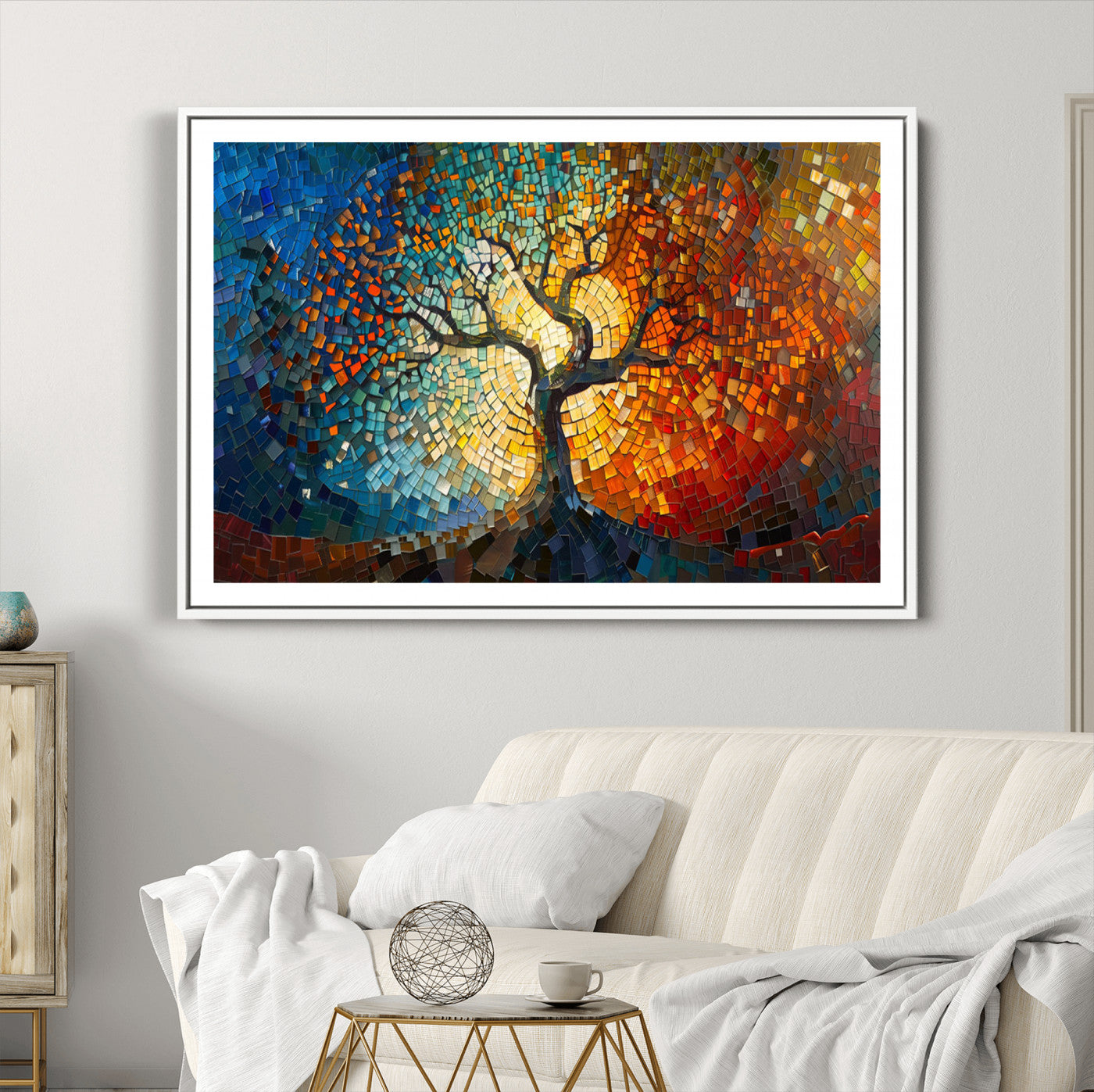 66056-MGC-FP-40x30_White-Yggdrasil Tree of Life Mosaic Stained Glass Wall Art Canvas, Yggdrasil Tree of Life Mosaic Canvas Print