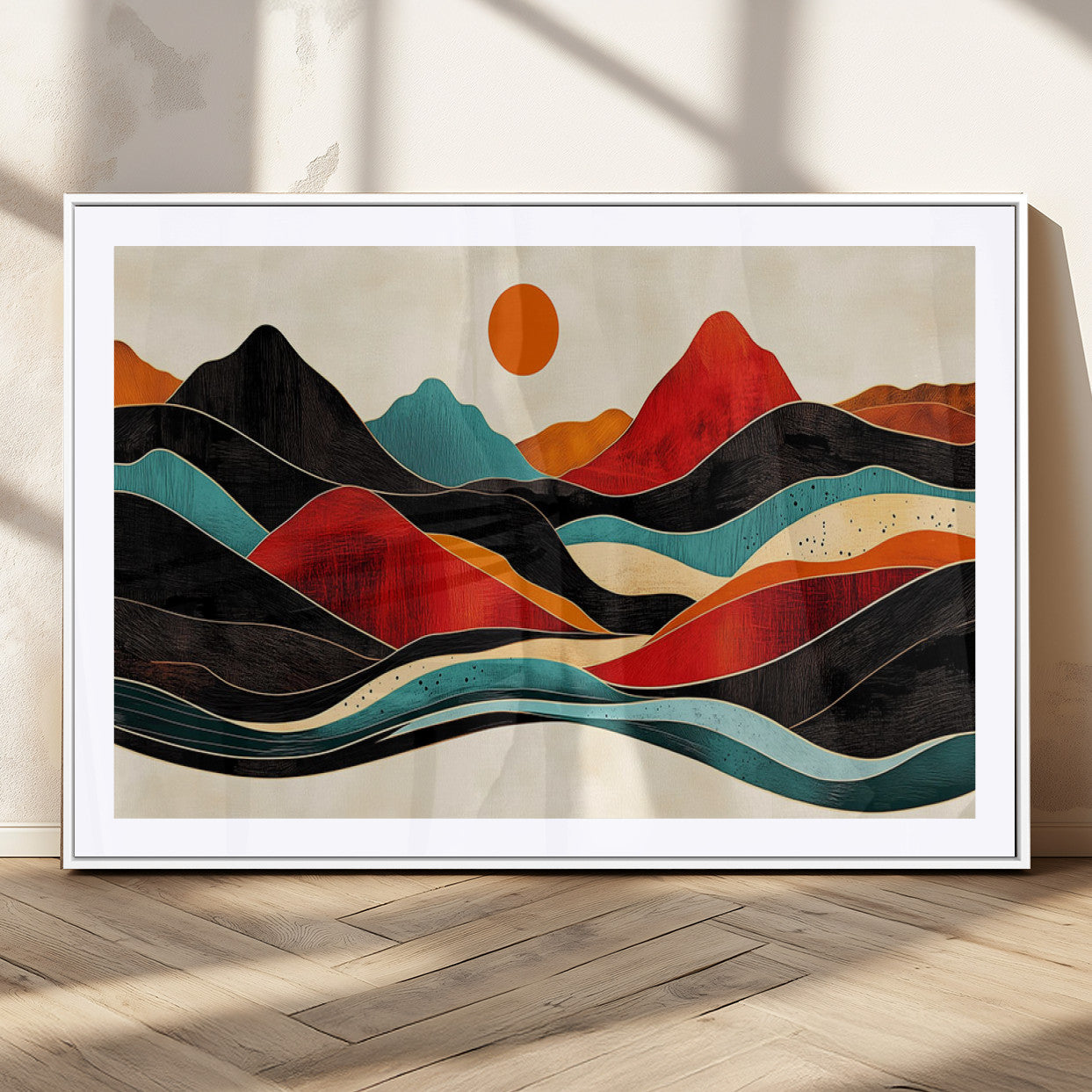 MGC-FP-36x24 - Western Wall Decor - Large Triptych Mountain Canvas - Boho Woodland Wall Art Print - Framed