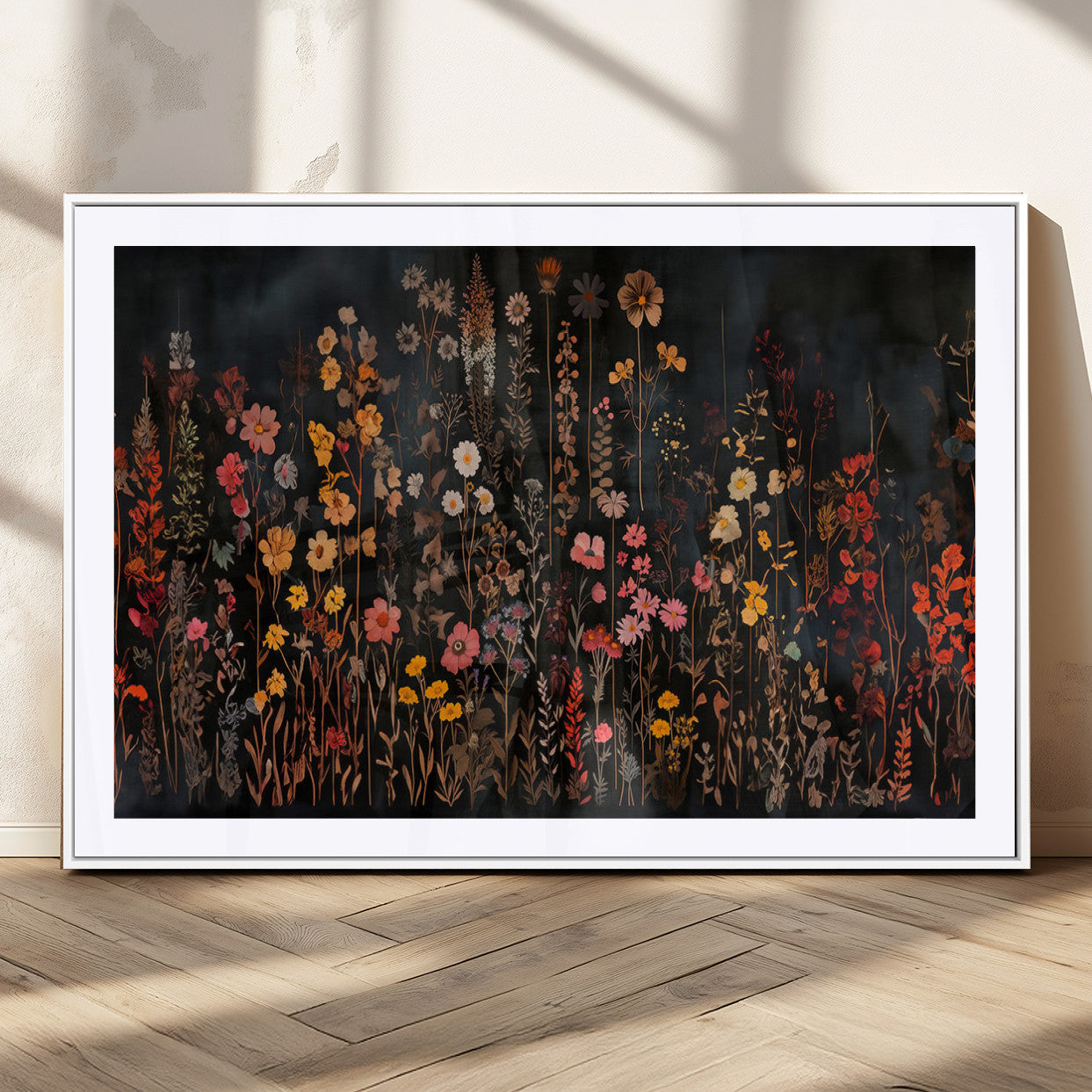 MGC-FP-36x24 - Dark Floral Canvas Wall Art - Moody Botanical Flower Print - Rustic Floral Wall Decor for Home -