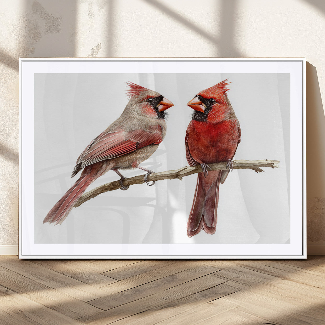 MGC-FP-36x24 - Cardinal Bird Canvas Wall Art - Male and Female Cardinal Print - Abstract Bird Wall Decor for Home -