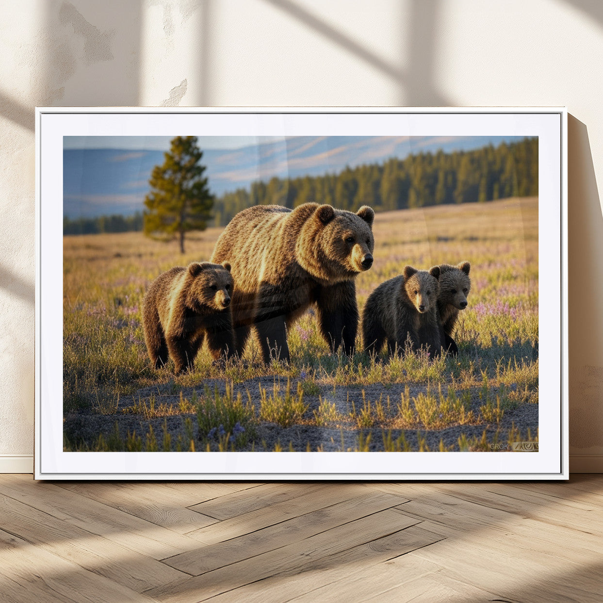 MGC-FP-36x24 - Grizzly 399 in Wild Flowers Wall Art Canvas Print, Grizzly Bears Wall Art, Queen of Grand Teton