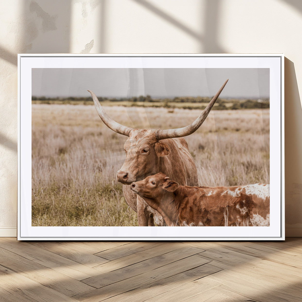 MGC-FP-36x24 - Texas Longhorn Cow Wall Art Canvas Print for Farmhouse Wall Art, Texas Decor, Western Wall Art Print
