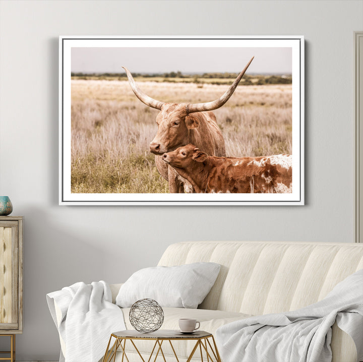 60320-MGC-FP-36x24_White-Texas Longhorn Cow Wall Art Canvas Print for Farmhouse Wall Art, Texas Decor, Western Wall Art Print