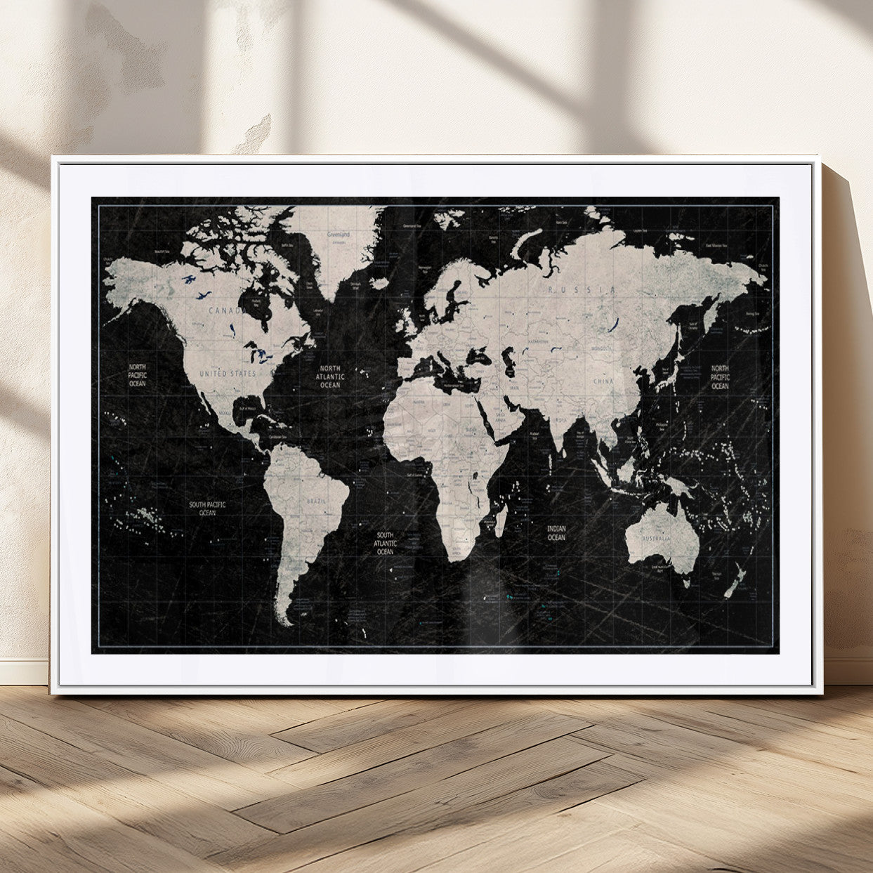 MGC-FP-36x24 - Push Pin World Map Canvas Print – Framed Wall Art for Couples to Track Their Travels – Anniversary