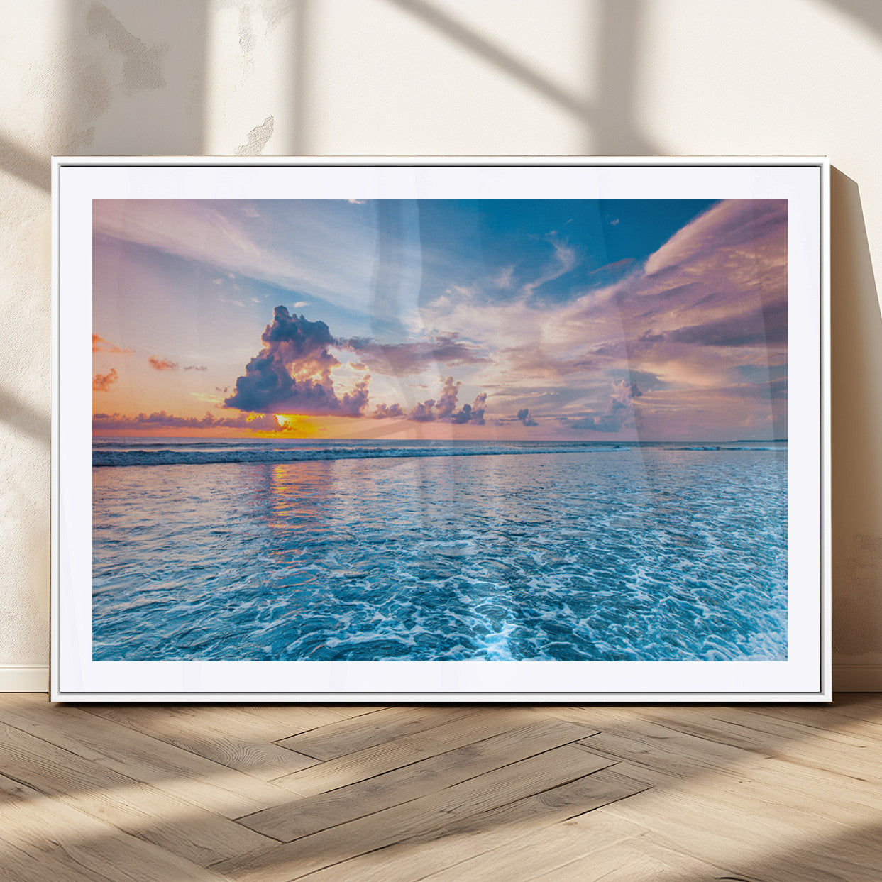 MGC-FP-36x24 - Ocean Sunset Canvas Wall Art Print - Tranquil Seascape with Vibrant Sky and Rolling Waves Canvas