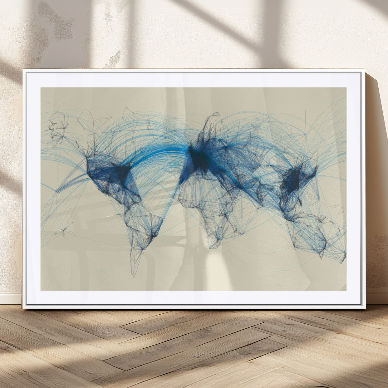MGC-FP-36x24 - Flight Routes Map art Air Traffic Avi World Map with Blue Connections Canvas Wall Art – Modern