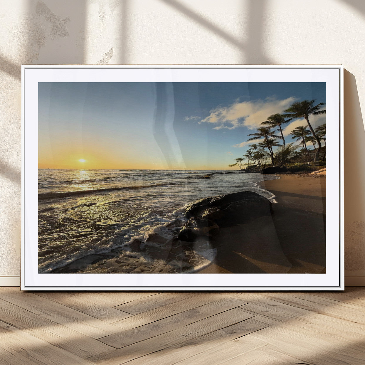 MGC-FP-36x24 - Tropical Beach Wall Art - Stunning Ocean Sunset Canvas Print with Palm Tree Design for Relaxing and
