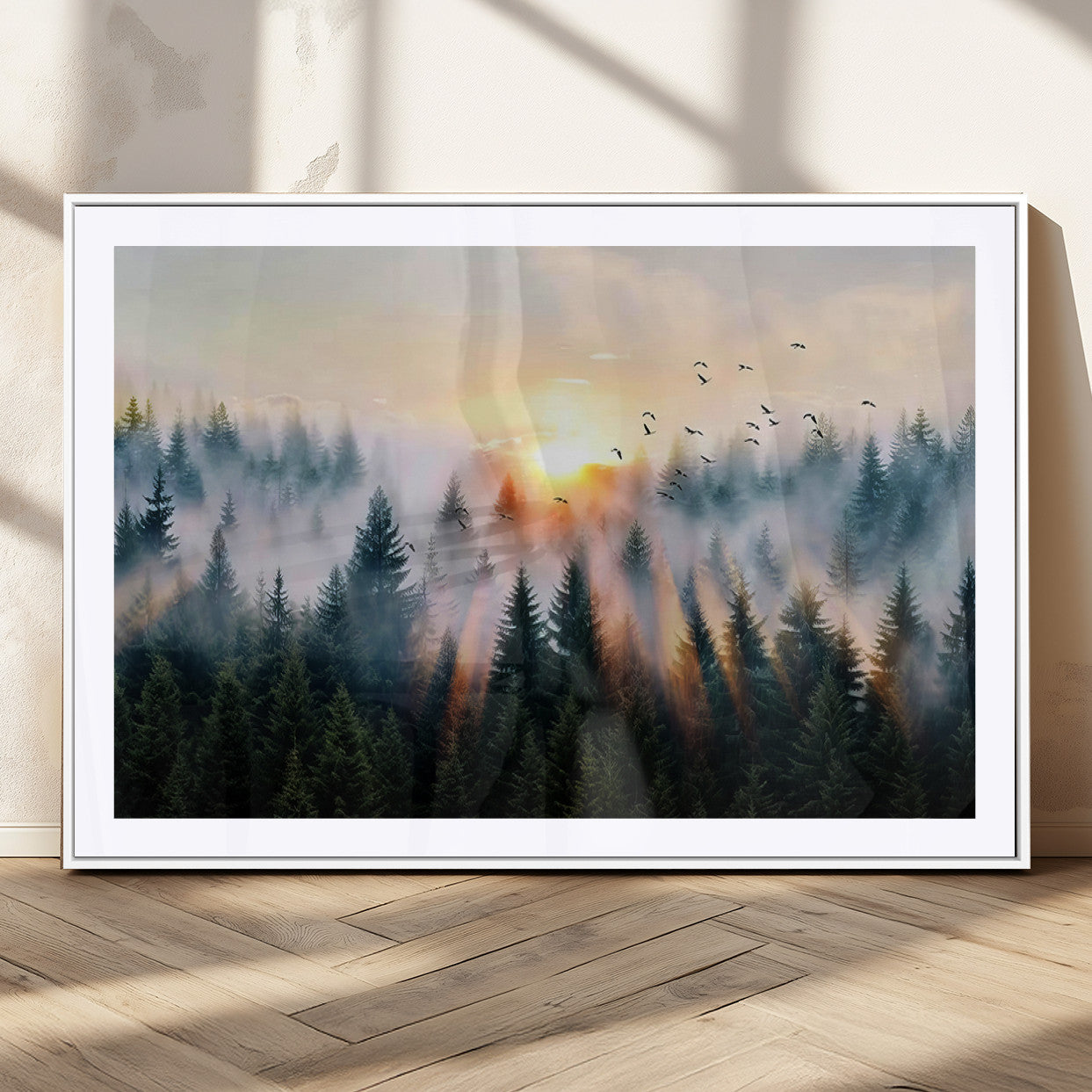 MGC-FP-36x24 - Abstract Forest Wall Art - Serene Nature Canvas Print with Misty Forest Design for Modern Home or