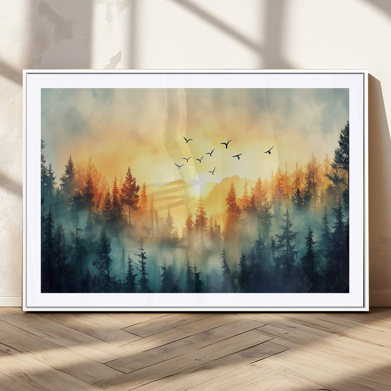 MGC-FP-36x24 - Abstract Forest Wall Art Print- Serene Nature Canvas Print with Misty Forest Design for Modern Home