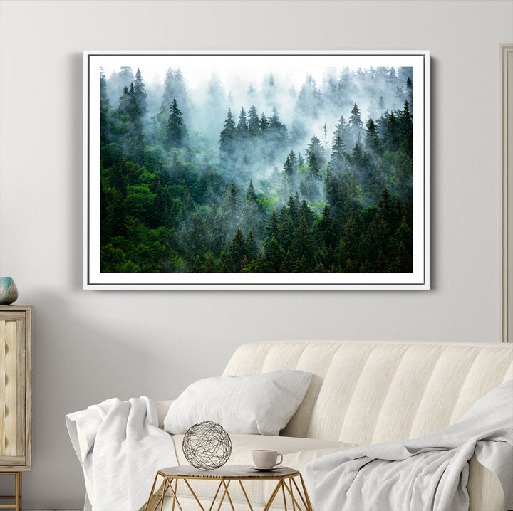 Misty Forest Art Wall Art Canvas Print, Foggy Mountain Art Print, Framed Scenic Wall Print Art Print, Large Woodland Canvas Printing Perfect for  Decor