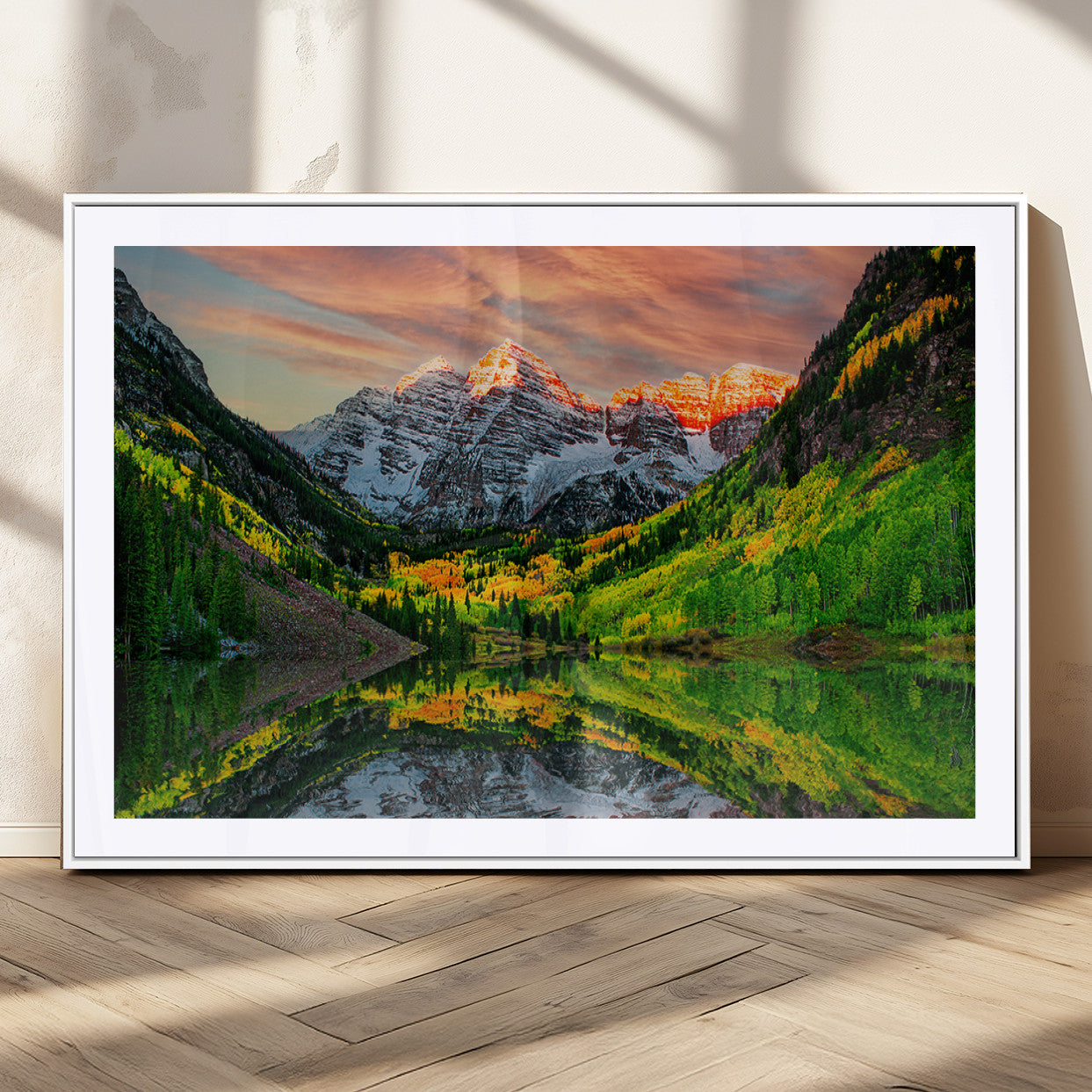 MGC-FP-36x24 - Maroon Bells Lake Wall Art Canvas Print – Majestic Colorado Mountain Landscape, Autumn Reflection,