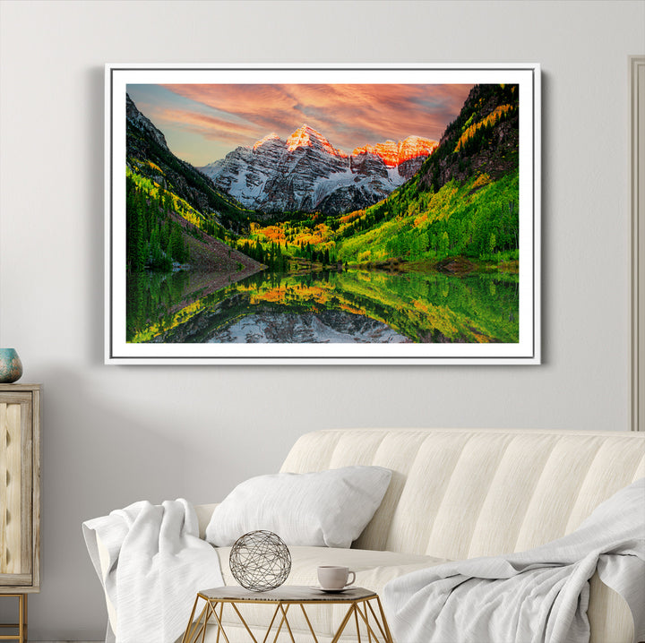 Maroon Bells Lake Wall Art Canvas Print – Majestic Colorado Mountain Landscape, Autumn Reflection, Multi-Panel Framed Artwork for Home, Office Decor