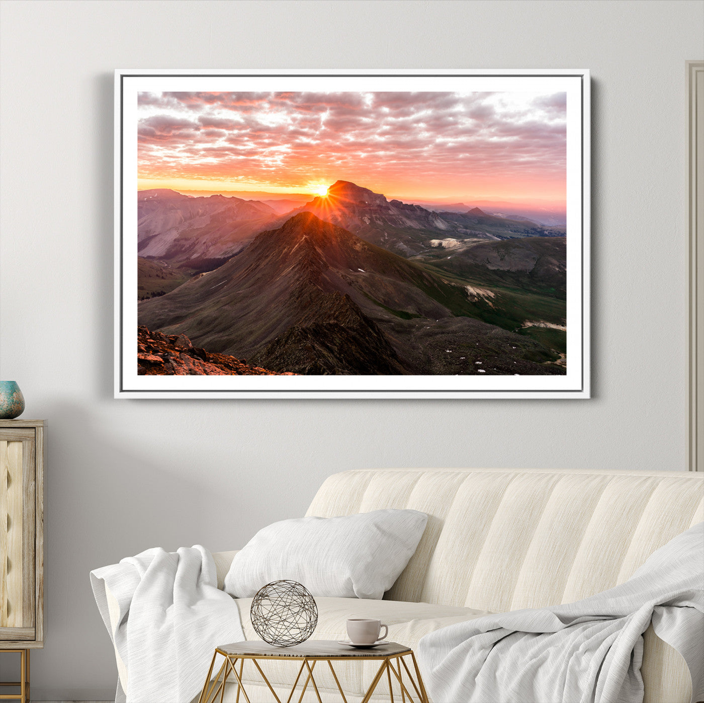50957419-MGC-FP-36x24-Mountain Sunrise Wall Art Canvas Print, Framed Alpine Ridge Art Picture Print, Mountain Range Perfect Vibrant Rustic Decor