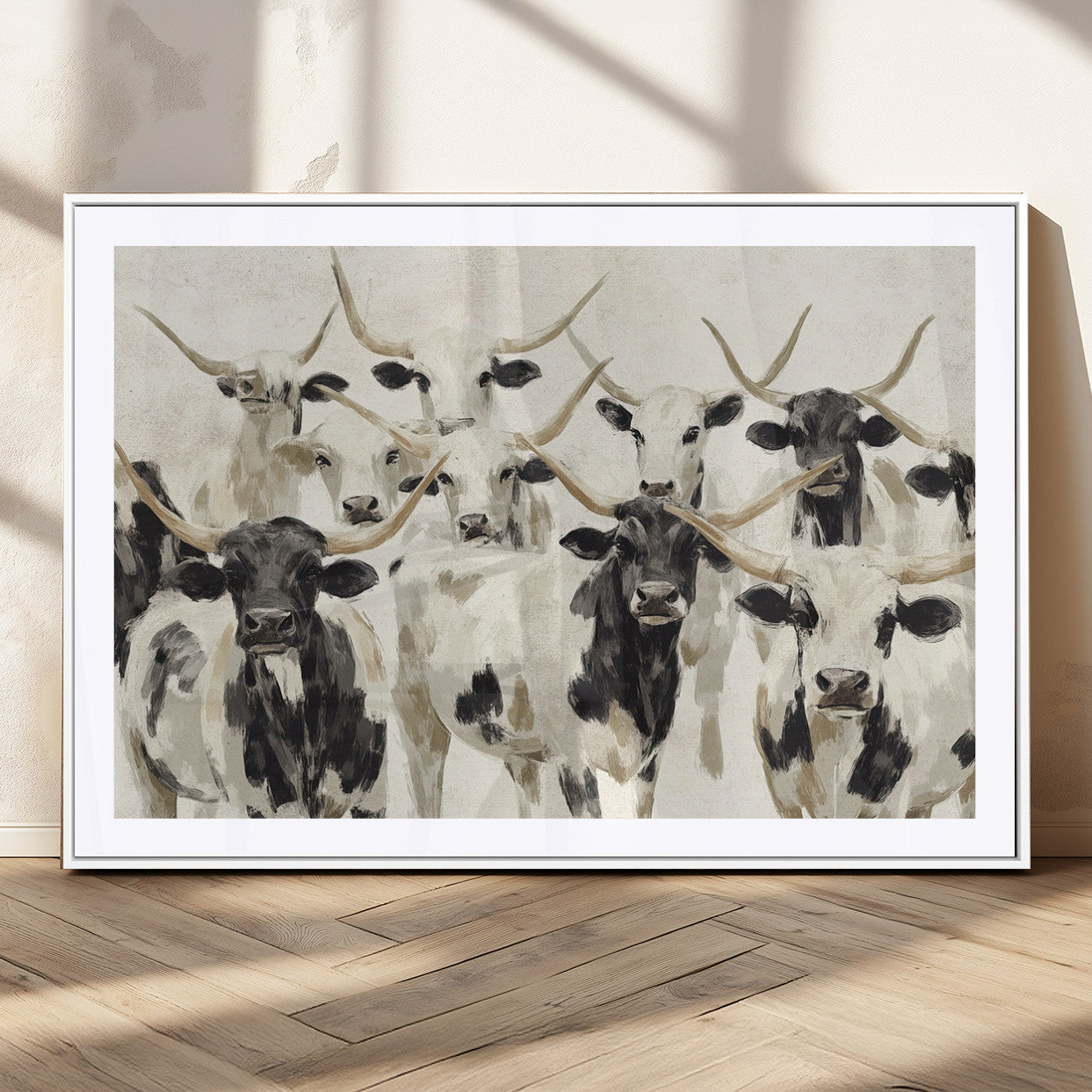 MGC-FP-36x24 - Longhorn Texas Cow Drawing Abstract Wall Art Canvas Print for Farmhouse Decor, Texas Bull Printing