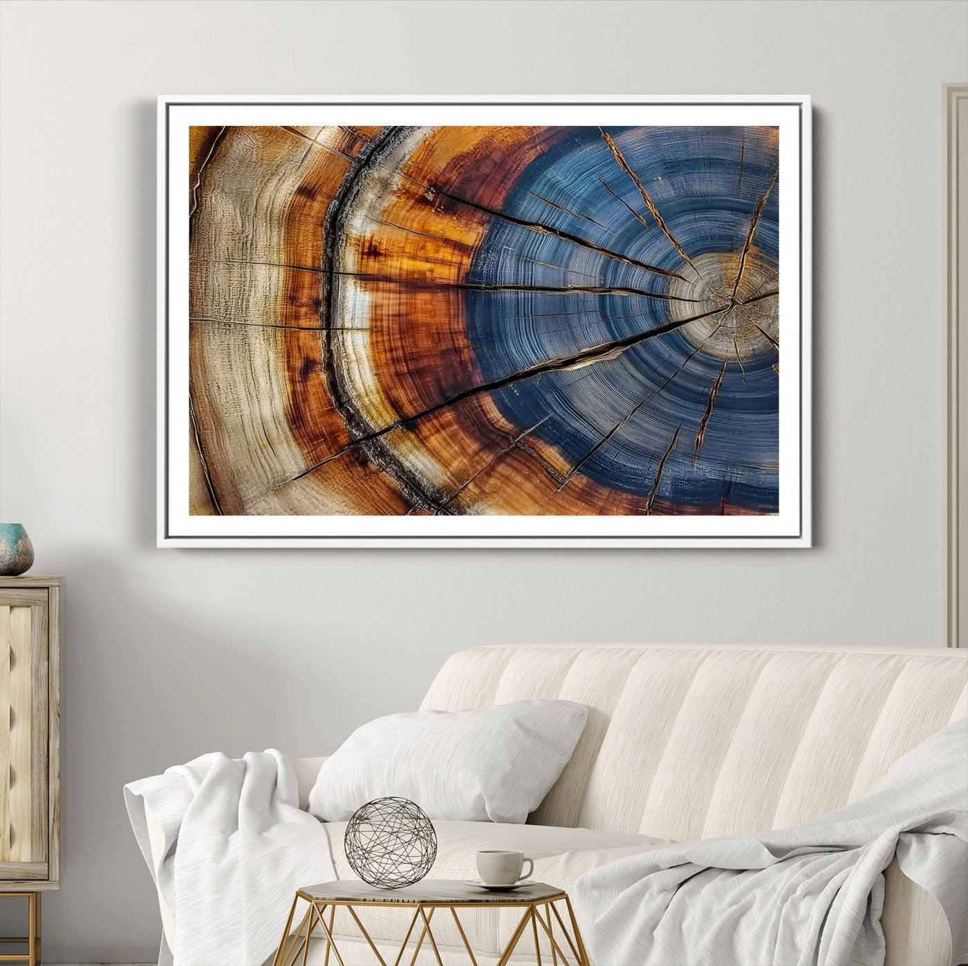18032999-MGC-FP-36x24_White-Wood Grain Canvas Wall Art - Framed Abstract Tree Ring Framed Wall Art, Wood Grain Canvas Wall Decor, Minimalist Home Canvas Art