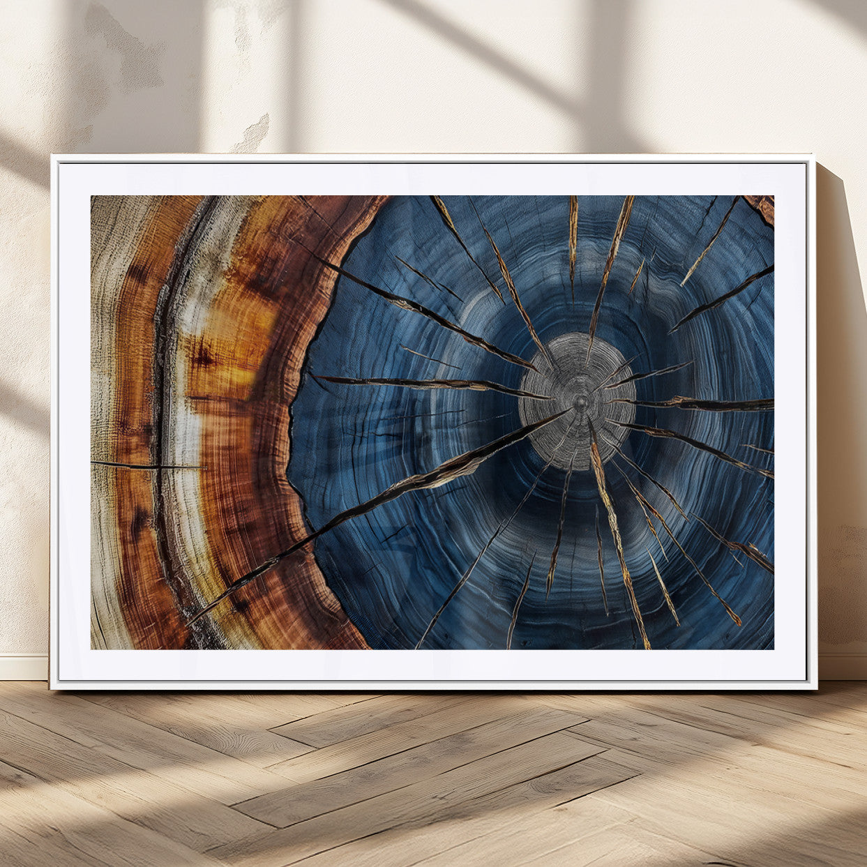 MGC-FP-36x24 - Framed Abstract Tree Ring Wall Art Print, Natural Rustic Wood Texture Canvas Print, Wood Tree Stump
