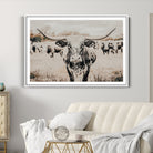 27497342-MGC-FP-36x24_White-Texas Longhorn Wall Art Canvas Print, Framed Speckled Cow Art Picture Print, Horned Cattle Perfect Rustic Western Decor Artwork