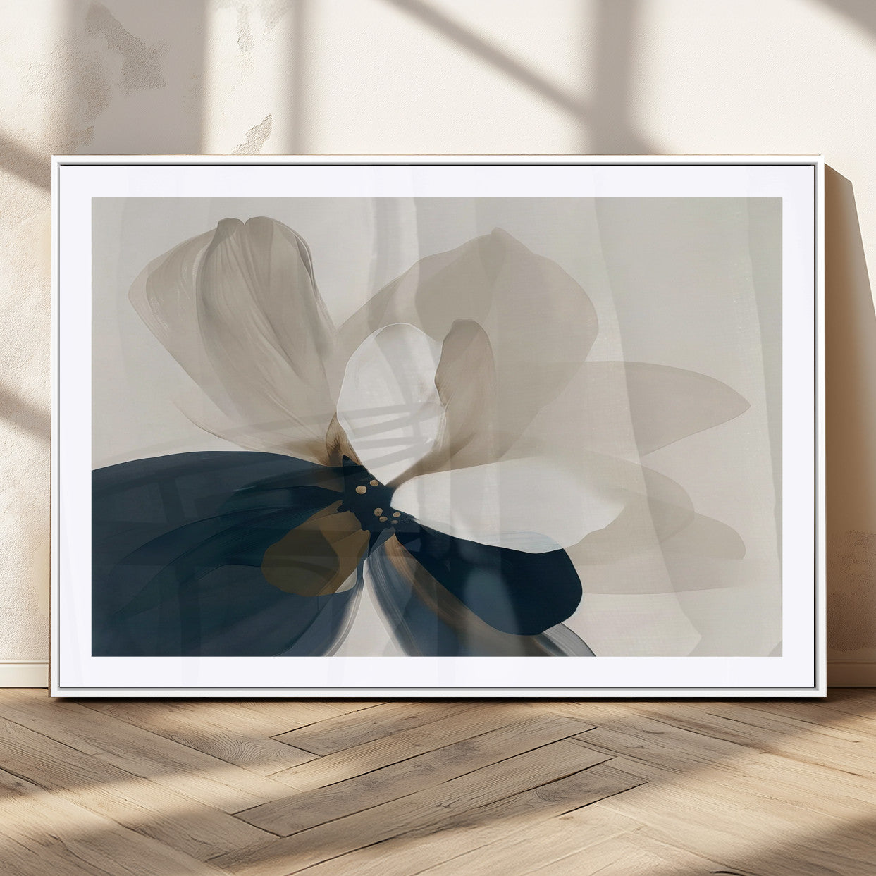 MGC-FP-36x24 - Minimal Flower Wall Art Canvas Print, Framed Flower Drawing Art Picture Print, Beige Bloom Perfect Modern Botanical Decor Artwork